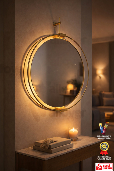 Wallover Design Büyük Boy Layra Gold Ayna - Kablosuz Pilli Ledli Ayna - Dresu...