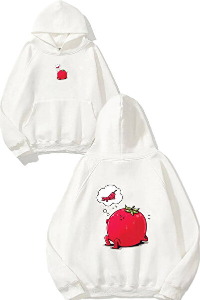 VSRN Φούτερ με στάμπα Lover Tomato Design, μεγάλου μεγέθους, λευκό με κουκούλα