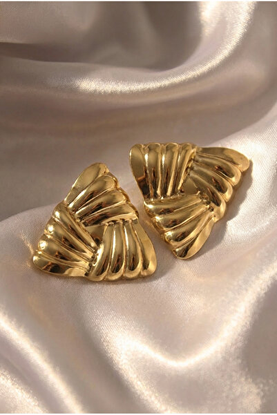 LYKOS Steel Gold Color Embroidered Triangle Model Women's Earrings