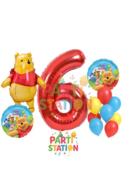 Parti Station Winnie the Pooh Konsept 6 Yaş Doğum Günü Balon Seti – Ayı Karak...