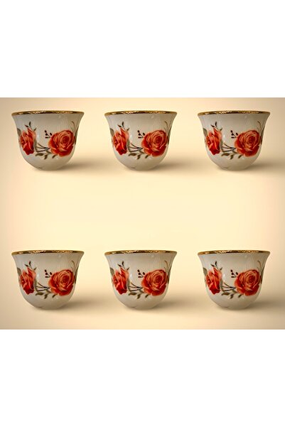 DUKKANI ISTANBUL Porcelain Gawa Kahve Finca Set for 6 Persons Red Rose Mirra Cup