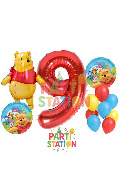 Parti Station Winnie the Pooh Konsept 9 Yaş Doğum Günü Balon Seti – Ayı Karak...