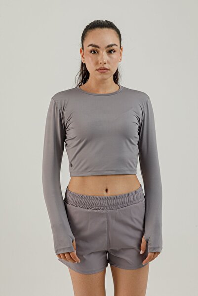 Airlife Sportswear Uzun Kollu Kadın Sporcu Tişörtü Gri