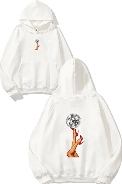 VSRN سويت شيرت أبيض كبير الحجم مطبوع عليه تصميم كرة ديسكو