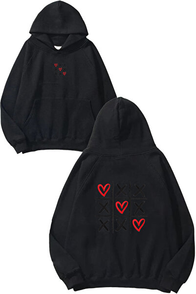 VSRN xox 1 Hanorac negru supradimensionat cu glugă și imprimeu design