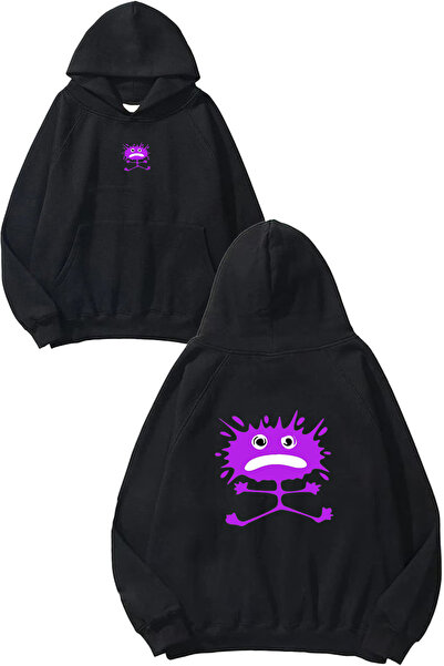 VSRN Hanorac negru supradimensionat cu glugă, cu imprimeu Pink Creature Design