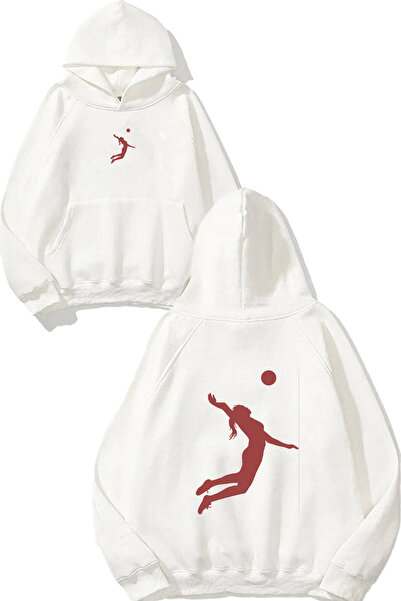VSRN Hanorac cu glugă alb supradimensionat cu imprimeu Voleyballer 21 Design