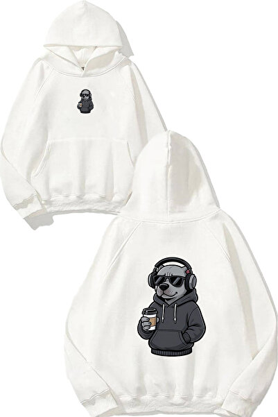 VSRN سويت شيرت أبيض كبير الحجم بطبعة تصميم كاهفيل دوج ديزاين