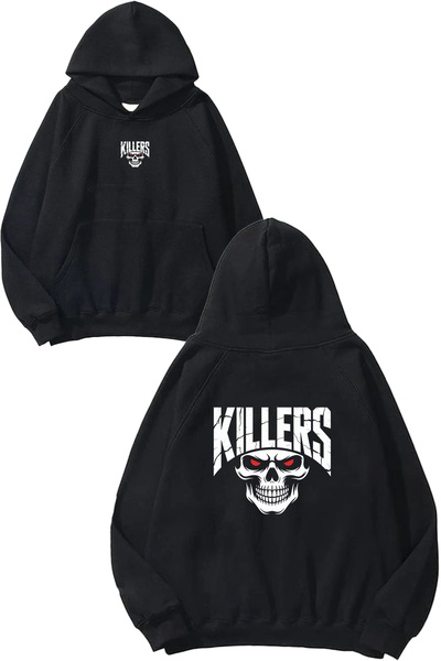VSRN Φούτερ με στάμπα Kıllers Design, μεγάλου μεγέθους, μαύρο, με κουκούλα