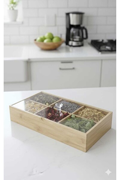 MUTFAKÇIM - 6 Bölmeli Akrilik Kapaklı Çok Amaçlı Organizer ve Sunumluk