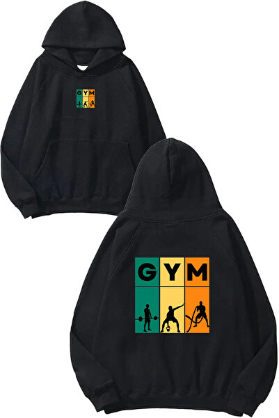 VSRN Суичър с качулка Gym 2 Design, овърсайз, черен, с принт