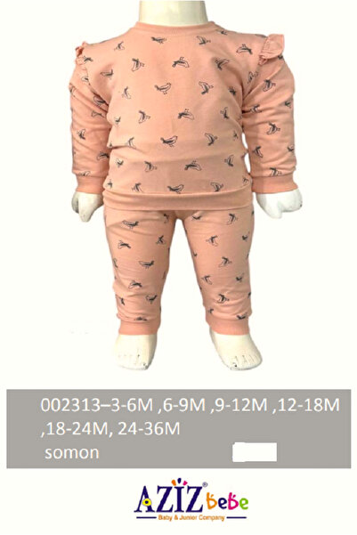 Aziz Bebe Bird Patterned Sweatshirt Pants 2-Piece Baby Set 3 Months-36 Months