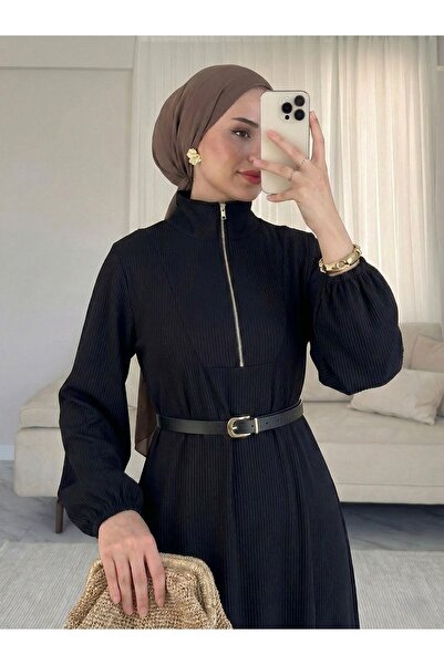 Lunsera Store فستان بتفاصيل سحاب - أسود