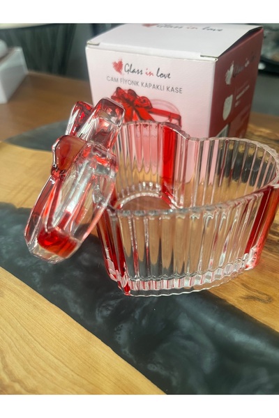 Coffee Kalpli fiyonk kapaklı cam kase dekoratif
