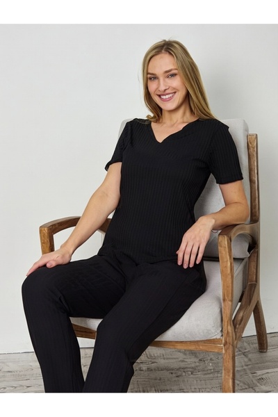 PİJALİNA TOPTAN PERAKENDE VE ONLİNE TEKSTİL Teknur Ribbed Short-Sleeved Summe...