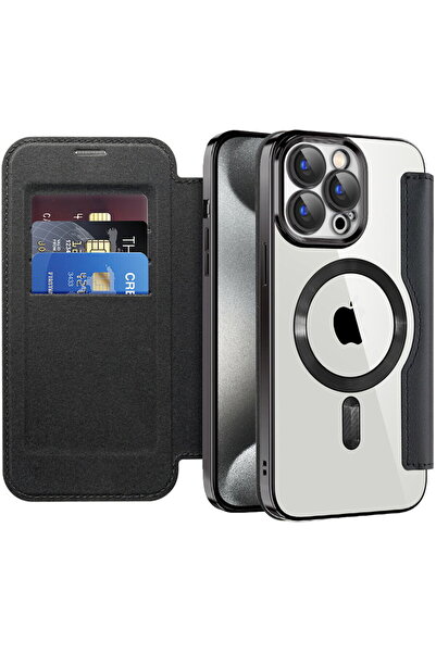 Techsuit Case for iPhone 15 Pro Max - SmartMag Book Case - Black