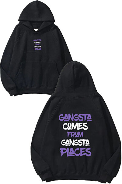 VSRN Φούτερ με κουκούλα Gangsta 1 Design, με στάμπα, σε μεγάλο μέγεθος, μαύρο