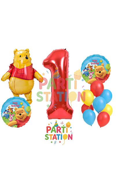 Parti Station Winnie the Pooh Konsept 1 Yaş Doğum Günü Balon Seti – Ayı Karak...
