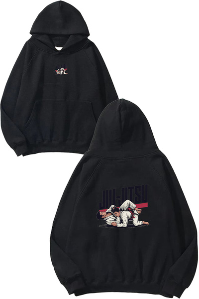 VSRN Hanorac negru supradimensionat cu glugă, cu imprimeu Kick Boxing Design