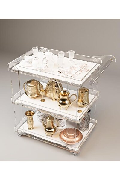 Slasa 3-Tier Clear Acrylic Rolling Trolley 60x45x80 cm – Modern Multi-Purpose...