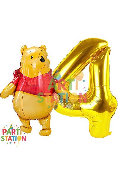 Parti Station Winnie The Pooh Temalı 4 Yaş Gold Folyo Rakam Balon Seti