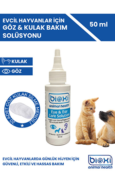Bioxi Evcil Hayvanlar için, Göz, Kulak Bakım Solüsyonu 20 Ad Silme Mendili 50 ml