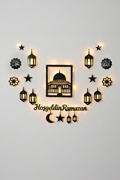 Wooden Factory LED'li Ramazan Duvar Süsü Seti, Hoşgeldin Ramazan, Mescid-i Ak...