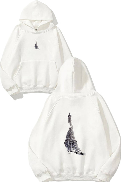 VSRN Φούτερ με στάμπα Eiffel Design σε λευκό χρώμα με κουκούλα