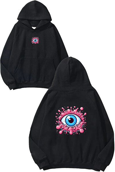 VSRN Φούτερ με στάμπα Giant Eye Design, μεγάλου μεγέθους, μαύρο με κουκούλα