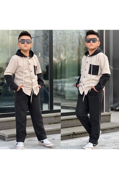 Burçak Butik Bayramlık Erkek Çocuk Kapüşonlu Gömlek-Pantolon Alt Üst Likralı ...
