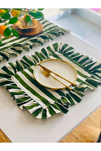 HOME OF BLOSSOM 2 Pieces of Ruffled Green Striped American Tableware