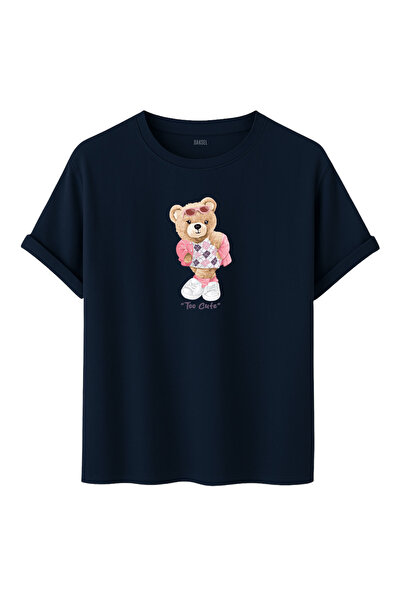 DK DAKSEL Daksel Women's Multicolor Too Cute Teddy Bear Printed Oversize Cott...