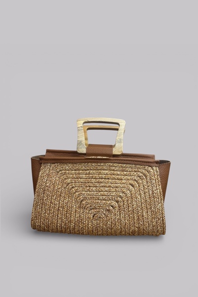 MaVaux Noa Extra Light Rope Wooden Handle Genuine Leather Detailed Straw Wome...