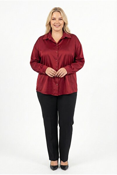NAR ÇİÇEĞİ GİYİM Büyük Beden Uzun Kollu Düğmeli Saten Gömlek