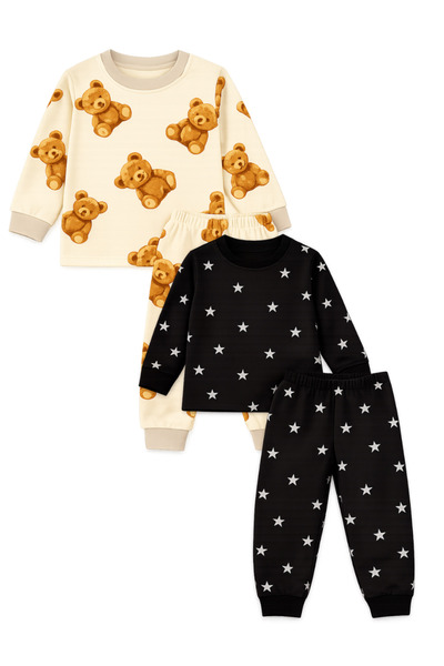 ozbaby.com Unisex Çocuk Bebek Termal Süet Ev Pijama Takımı 4 Mevsim Uzun Koll...
