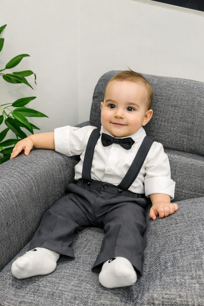 HAYTA Children's Suit Children's Salopet Suit with Shirt and Bow Tie Anthracite