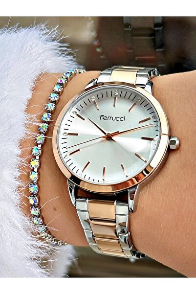 Ferrucci Kadın Kol Saati Su Geçirmez Tarih Fonksiyonlu. Rose Gold ,Gri.