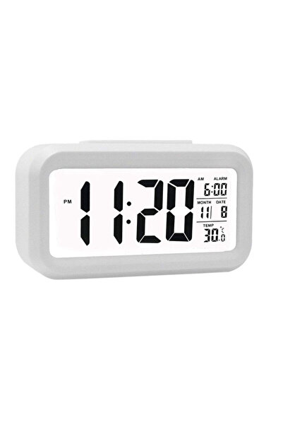 Skygo Akıllı Dijital Masa Saati Alarmlı Karanlık Sensörlü Fotoselli Beyaz