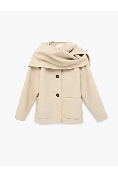 Koton Long Sleeve Buttoned Pocketed Scarf Jacket