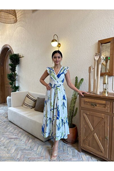 MY GRS YAPRAK DESEN KEMERLİ ELBİSE