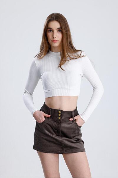 Lady Pixie Gold Button Detailed Mini Denim Skirt