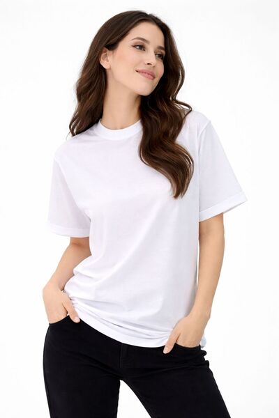 BY HUPE Kadın Duble Kollu %100 Pamuk Basic T-shirt
