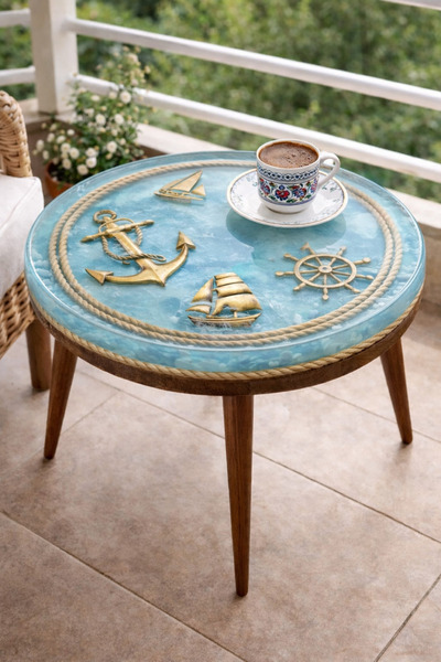 Epoxia Dizayn Deniz Temalı El Yapımı Epoksi Zigon Sehpa – Halat Gömülü, Açık ...