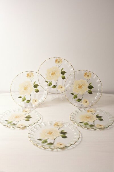 FARALYAHOME Cake Plate 6-Piece 20cm Flower Decor Dessert Plate, Presentation ...