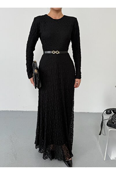 Viskosa Φόρεμα δαντέλας με μακριά επένδυση και λεπτομέρεια στη ζώνη