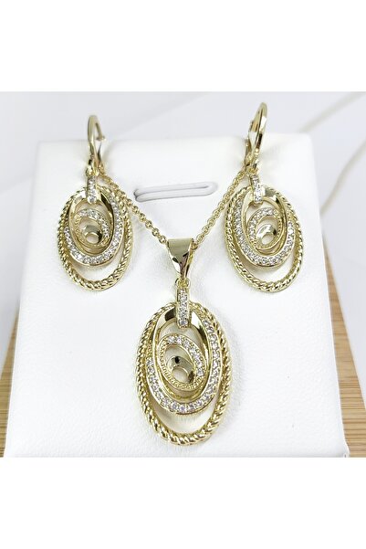 Milena 14k Gold Plated Set Model V12 - Chain Length 45cm / Earrings 2.3cm