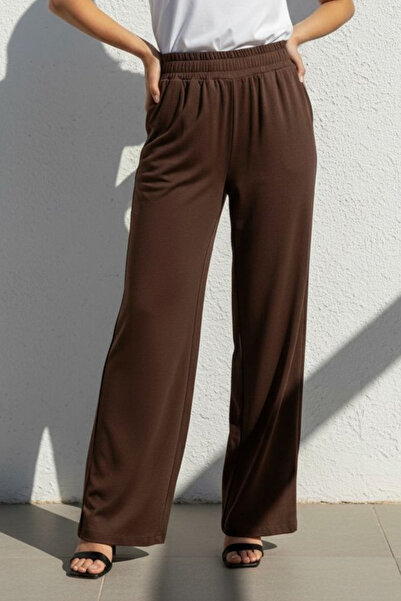 Curly Коричневі в'язані крепові штани з широкими штанинами