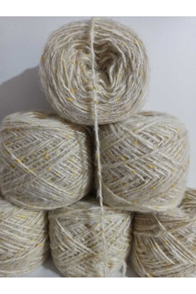 İPEK YÜN İPLİK DÜNYASI خيط حياكة موهر ملتوي (كريمي) مع لمعان حشري (أصفر) مزيج...