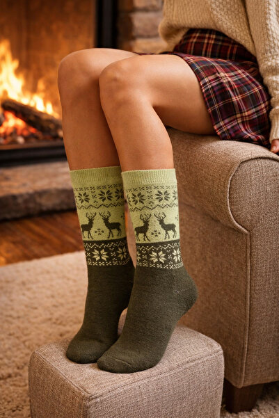 B Beşiroğlu Since 1980 Дамски дълги чорапи от памук с еленски мотив, без мири...