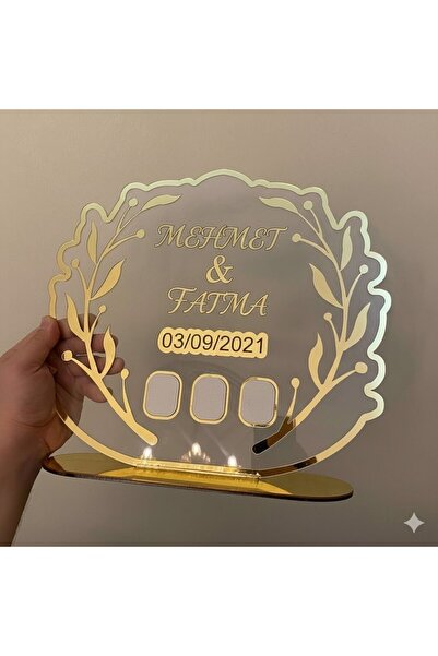 Evsay Pleksi Isimlik Masa Üstü Aynalı Gold Pleksi Isimlik Söz Nişan Düğün Mas...